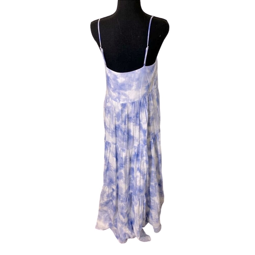 JONATHAN SIMKHAI Organic Cotton Blue & White Tiered Maxi Dress Flowy Sundress - Picture 11 of 14